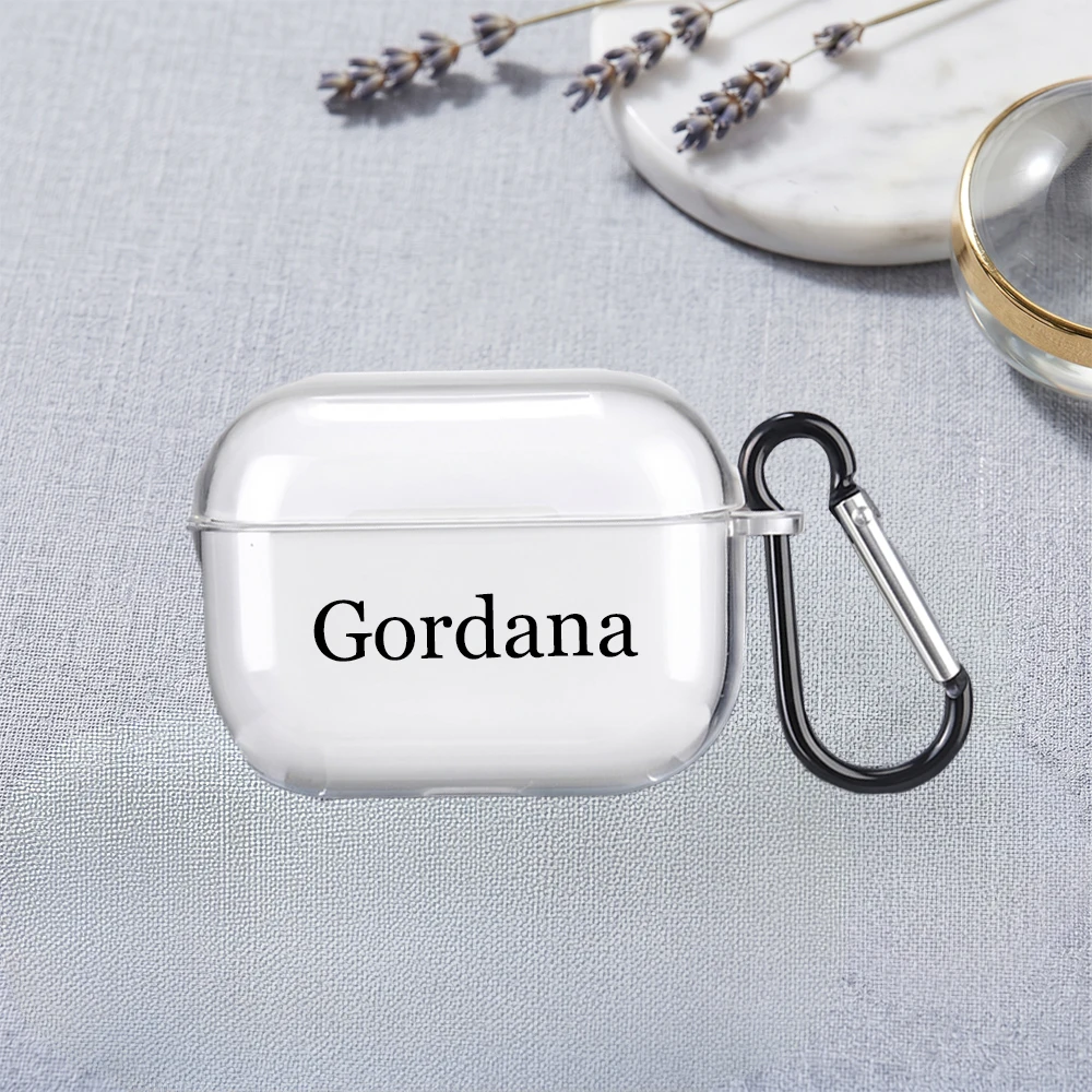 Personalized Customizable Name Transparent Fashion Protective Cover with Carabiner Clip Compatible With Airpods1/2/3/4/Pro/pro2 - view 2