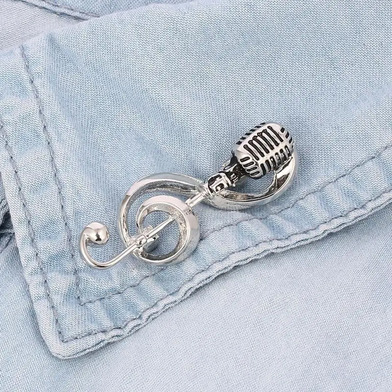 31BB Alloy Microphone Brooches Music Note Enamel Pin for DIY Hat Bags Clothes