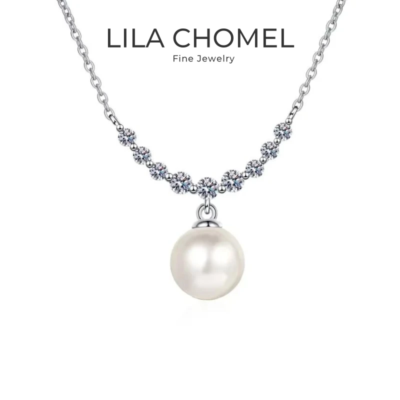 

Valentine's Day Girlfriend 18K White Gold Wedding 0.36CT Moissanite Diamond 8mm Pearl Pendant PT950 Platinum Necklaces for Women