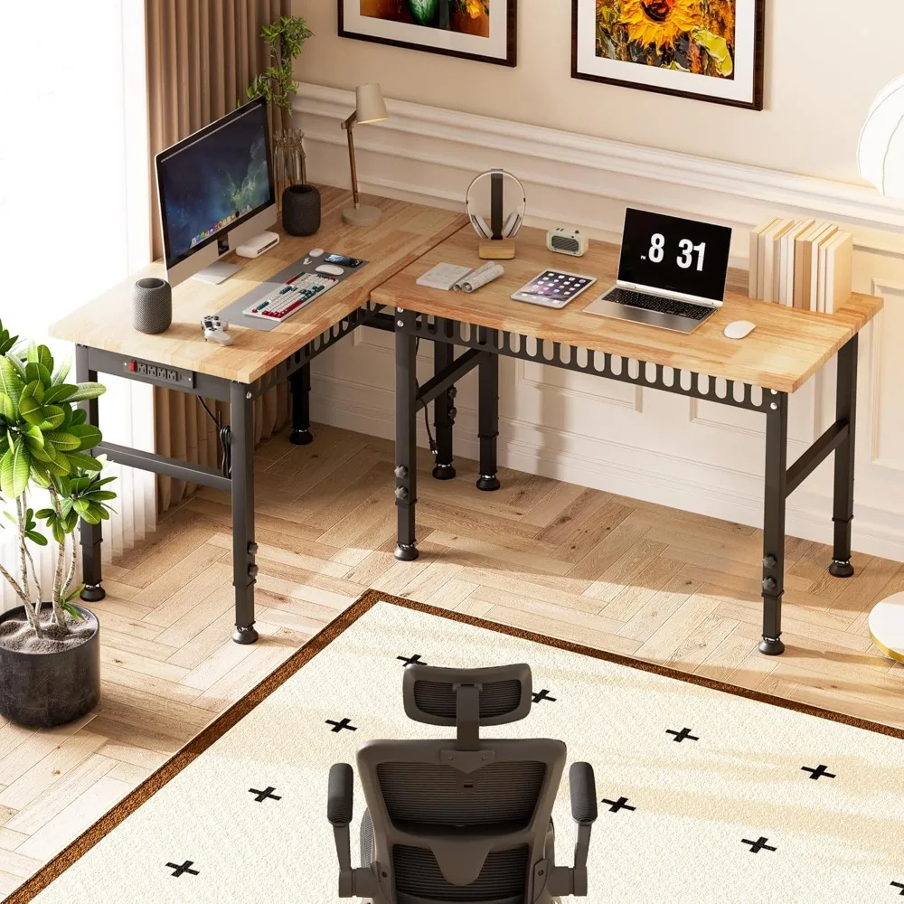 منضدة عمل قابلة للتعديل بسعة 2000 رطل للخدمة الشاقة مع منافذ طاقة، سطح خشبي مطاطي لاستخدام المرآب ورشة العمل