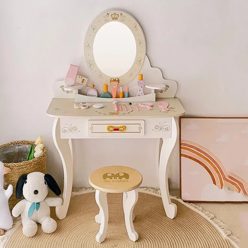 Vanity Children's Dressers Stool Set Mirror Bedroom Girl's Present Children's Dressers Toaletka Dla Dziewczynek Kids Furniture