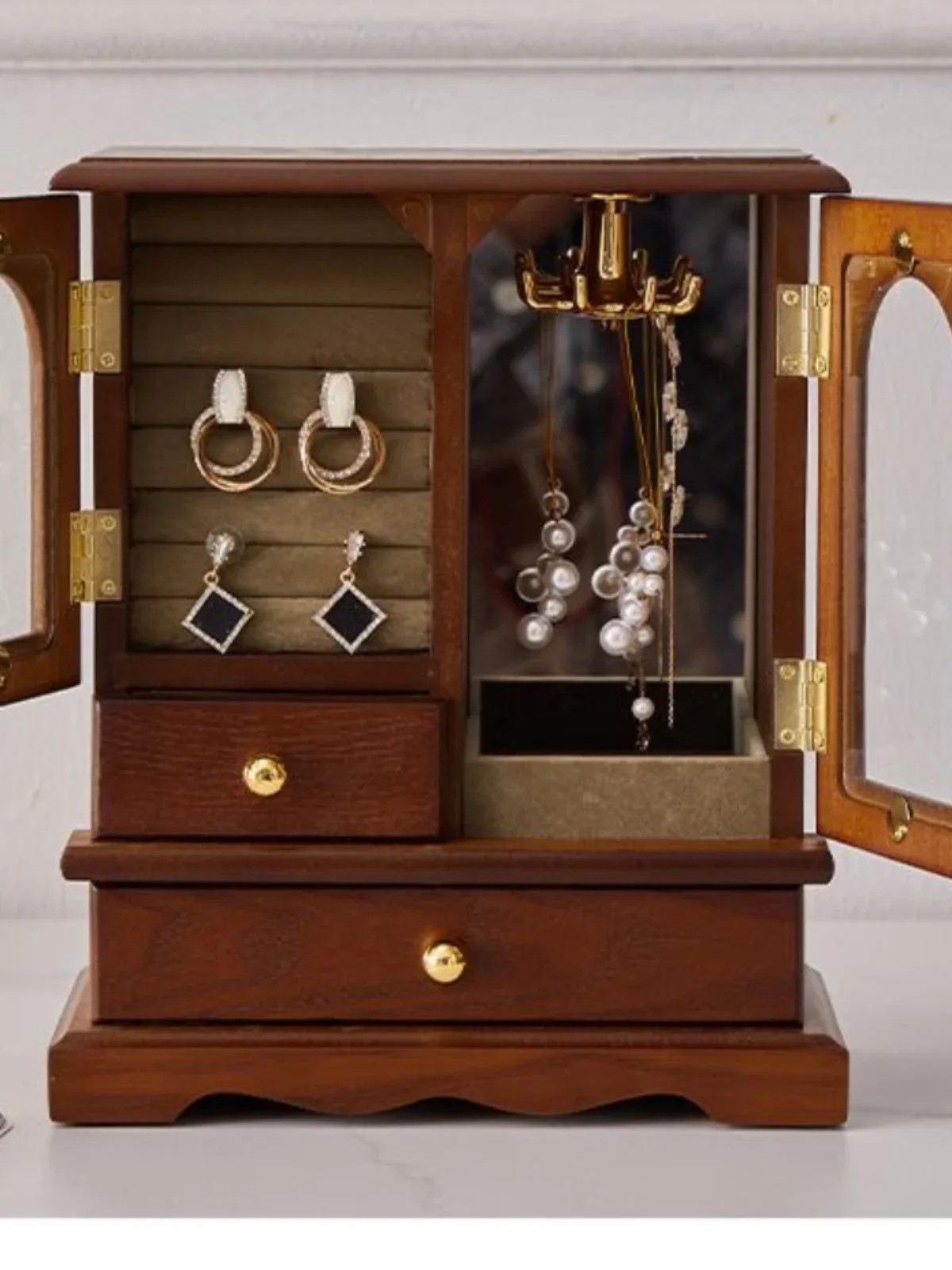 Retro Wooden Jewelry Box High End Necklace Earring Ring Display Storage Box Chinese Sle Non Lockable Handmade Woodcraft