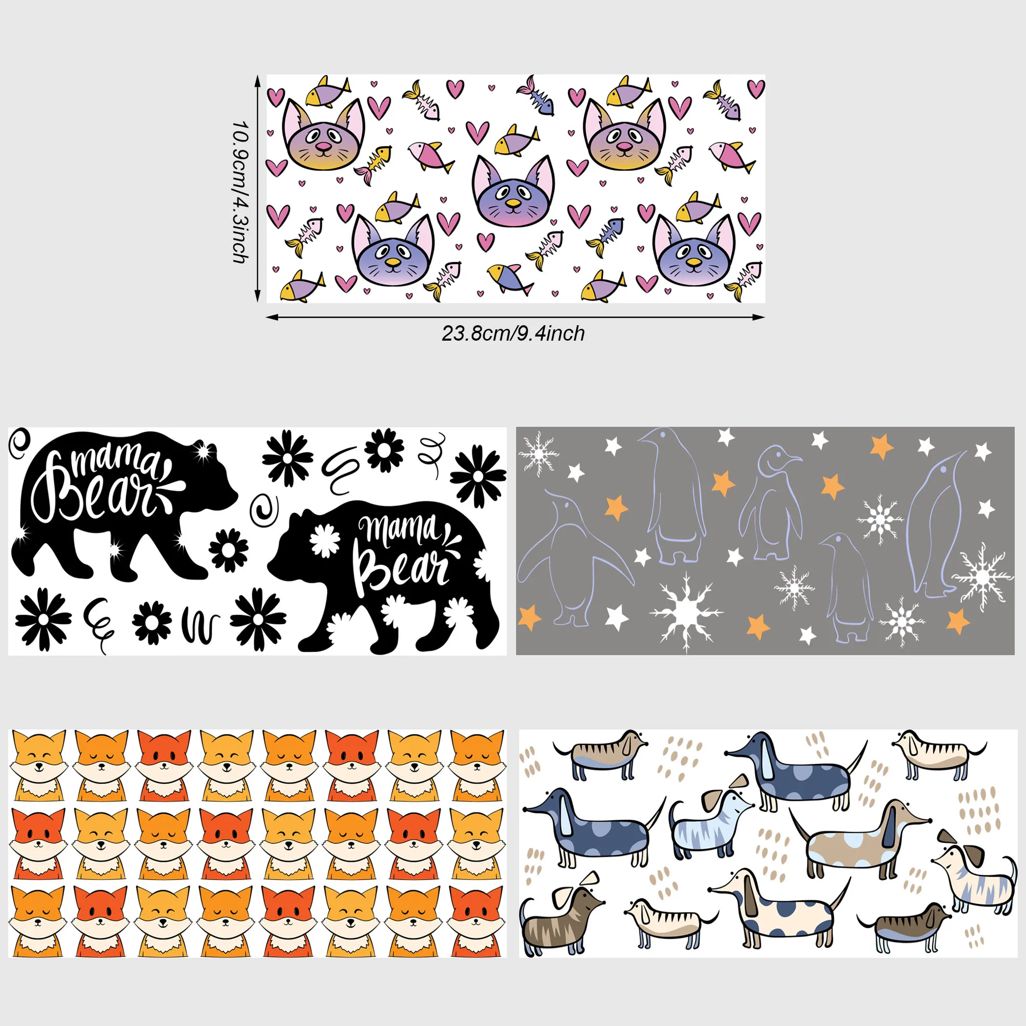 5 Sheets Animal UV DTF Mug Stickers, LGBT Transfer Stickers, Funny Puppies and Kittens Waterproof Wipe-On Transfers