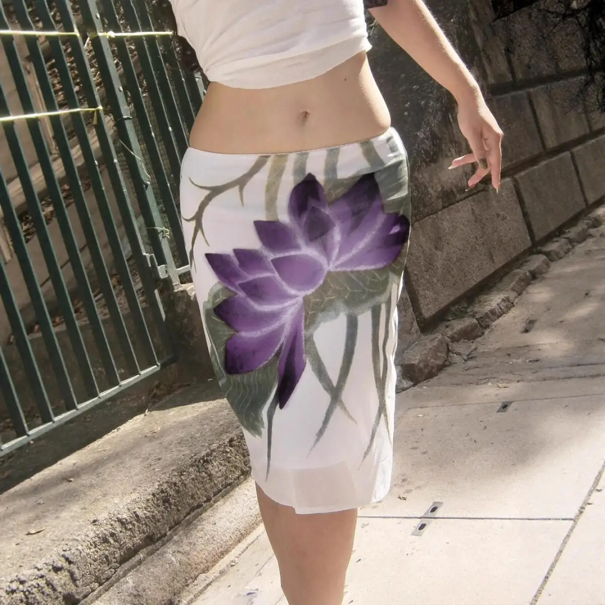 Casual High Waisted Skirt Lotus Leaf Print American Vacation Hip Hugging Spicy Girl Mesh Color Blocked New Fashion Women Skirt