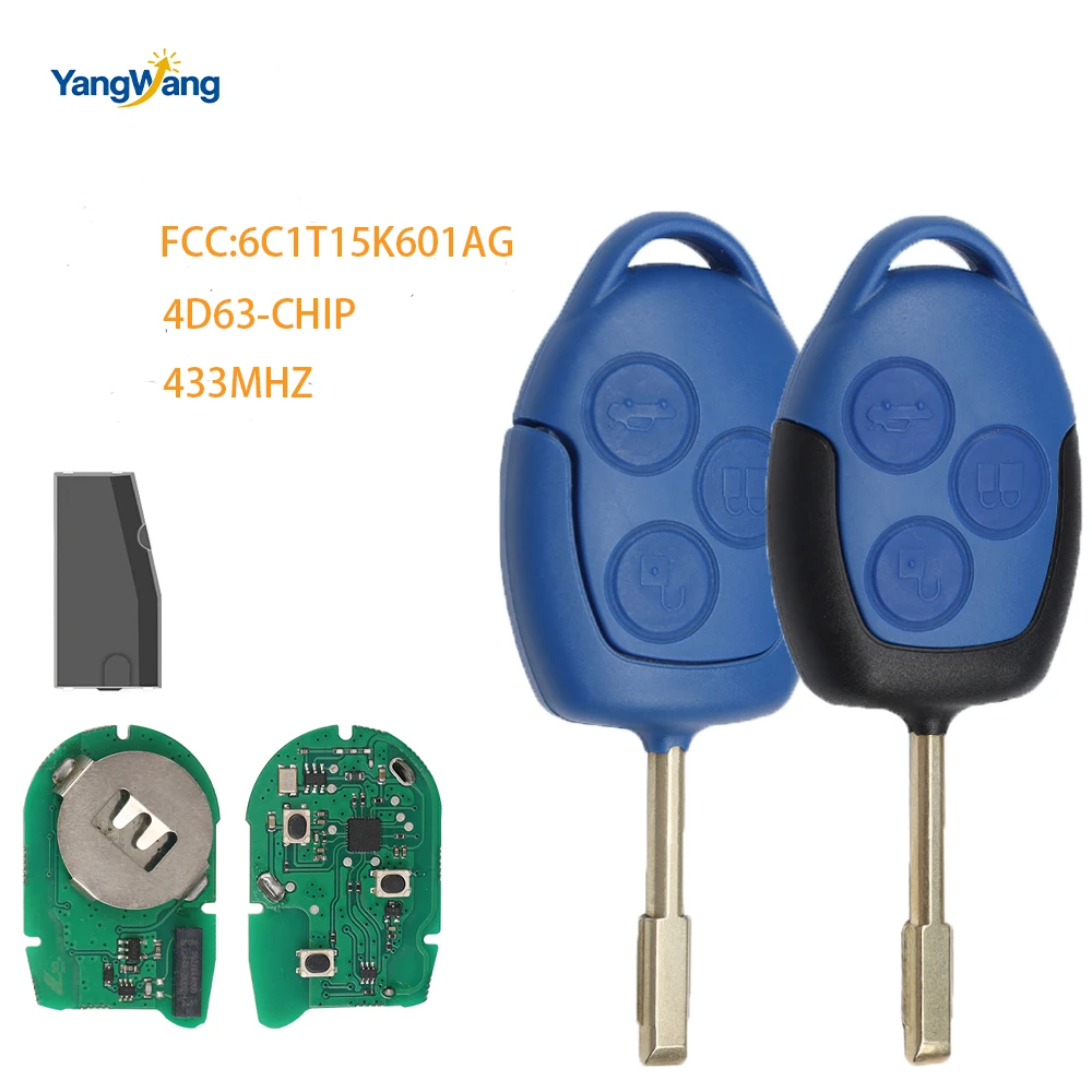 YangWang For Ford Transit 2006 to 2013 4D63 Chip 433MHz Car Remote Control Key Blue/Black FO21 Blade P/N: 6C1T15K601AG 1721051