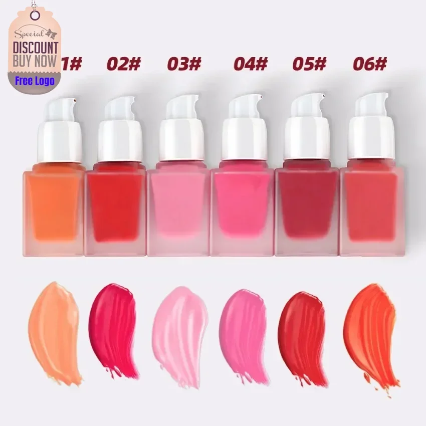 Custom 6colors Press Type Liquid Blush Orange Red Brighten Long Lasting Easy To Wear for Cheeks Nourishing Bulk Makeup