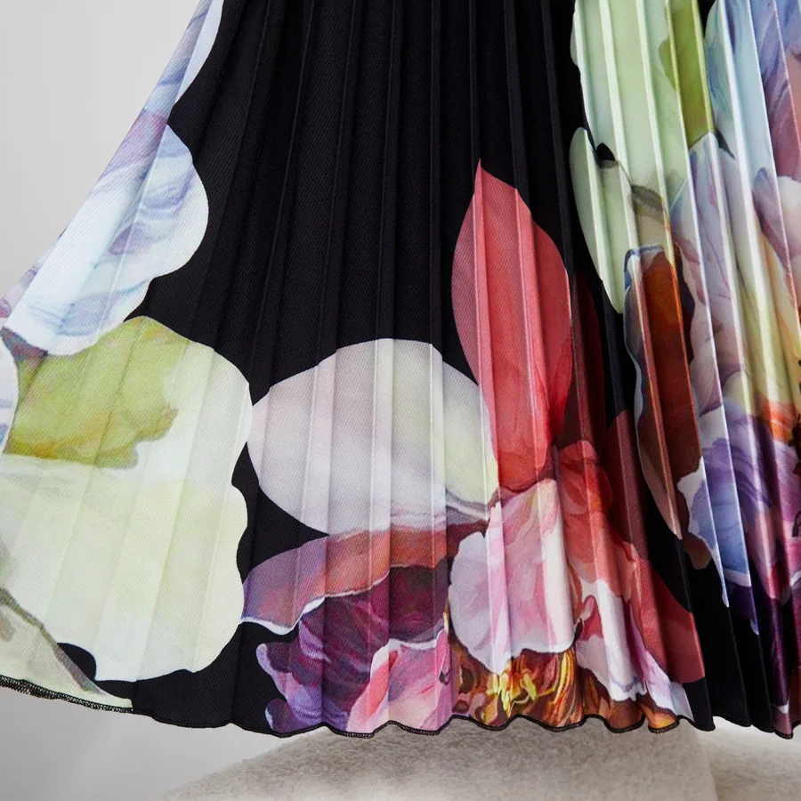 Miyake Style Pleated 2 Pieces Set High Stretchy Slim Fit Long Sleeve Tops + Elastic Waist A-Line Long Skirt Suit Spring Autumn