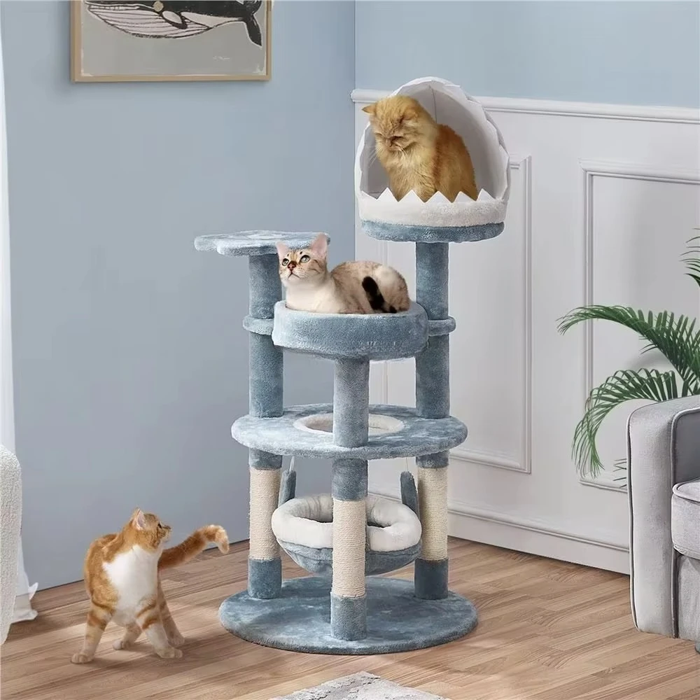 

*e Sea Adventure Cat Tree Multi Level Pet Furniture Tower With Sisal Scratching Post Plush Shark Condo for Wholesale OEM&