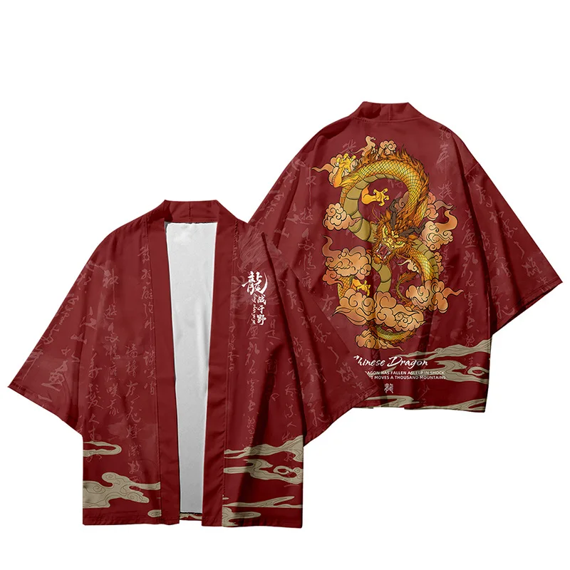 

Summer Kimono Beach Cloak High Quality Chinese Style Dragon Robe Kimonos Homme Haori Yukata Casual Holiday Streetwear Hawaiian