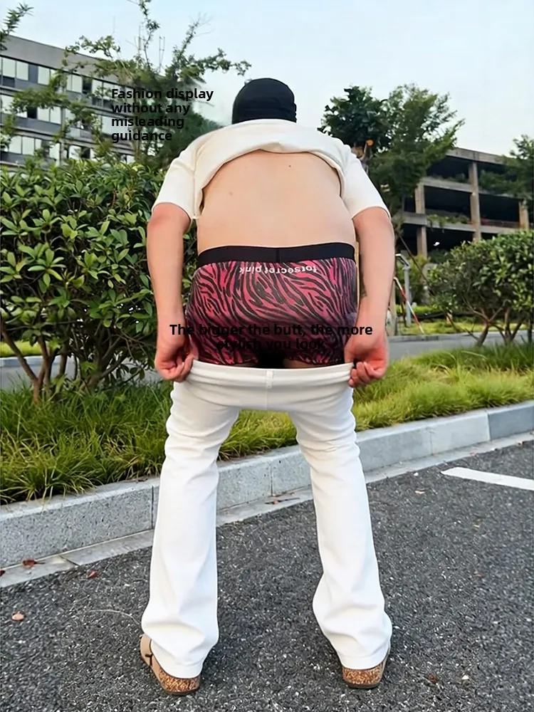 

White Elastic Bend Knife Jeans Men's Thiened Butt Concealing Slimming Straight Leg Pants High Waist Cotton Polyester Blend