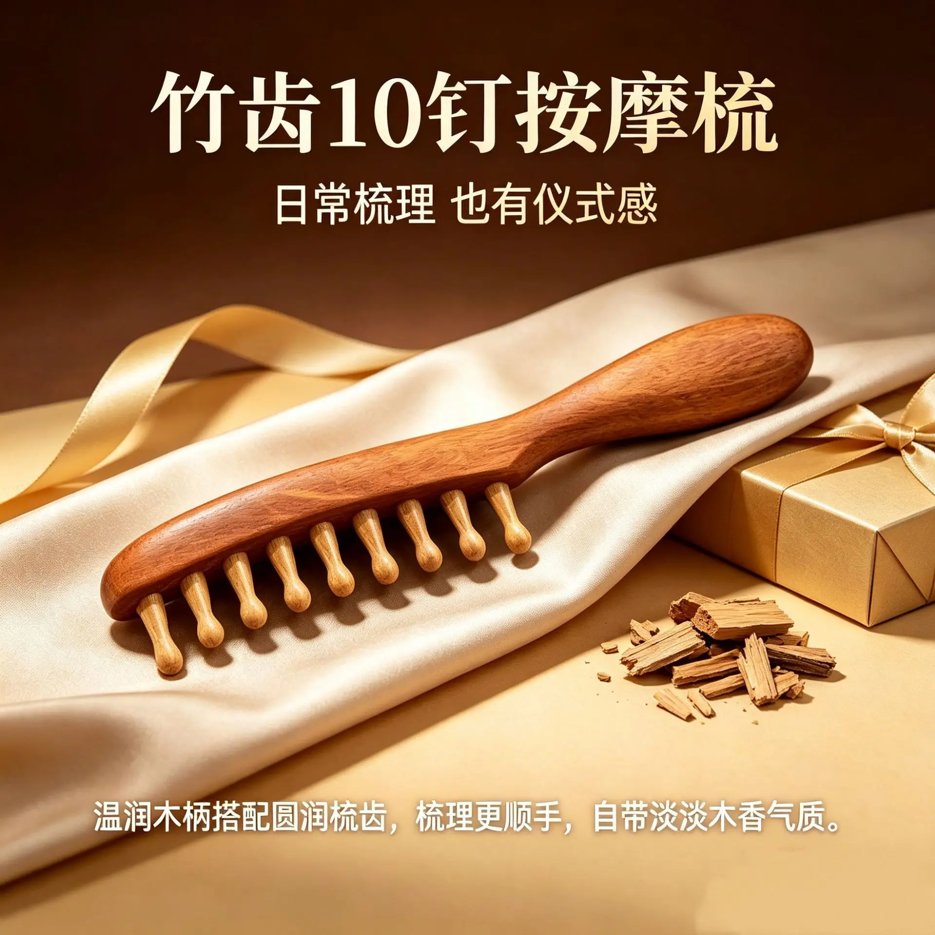 Bamboo 10-tooth Massage Comb for Meridian Relaxation, Scalp Therapy, Wellness Gua Sha, Wide-tooth Comb