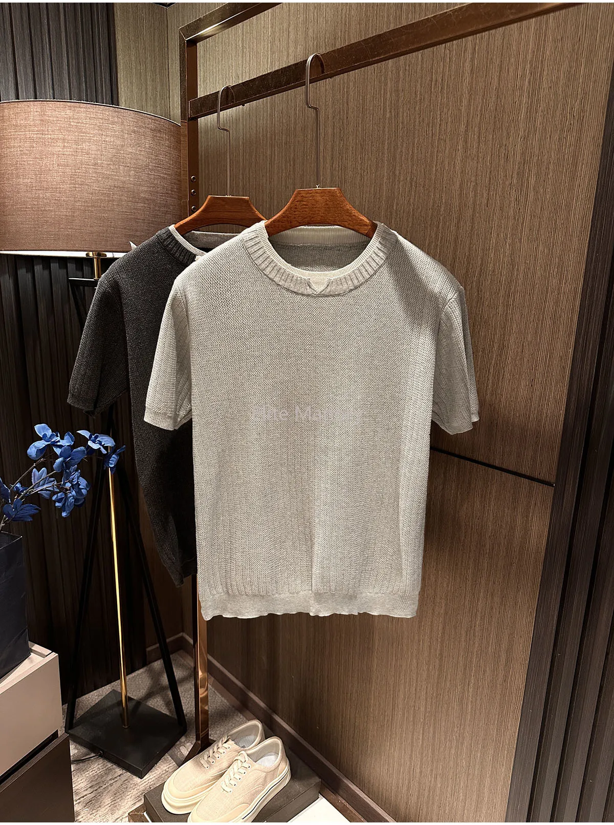 [Stack fake two pieces, double collar] 26 summer new men's high-end lapel cotton knitted short-sleeved T-shirt