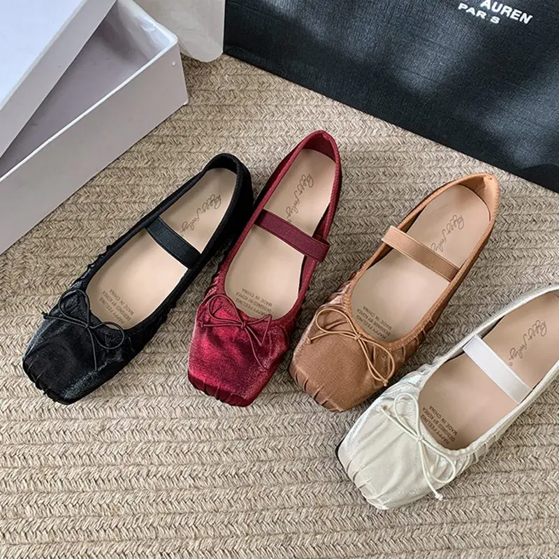 2024 New Spring Summer Flat Ballet Shoes Women\'s Shoes Retro Satin Mary Jane Shoes Ballet Flat Women Casual Loafer Zapatos Mujer