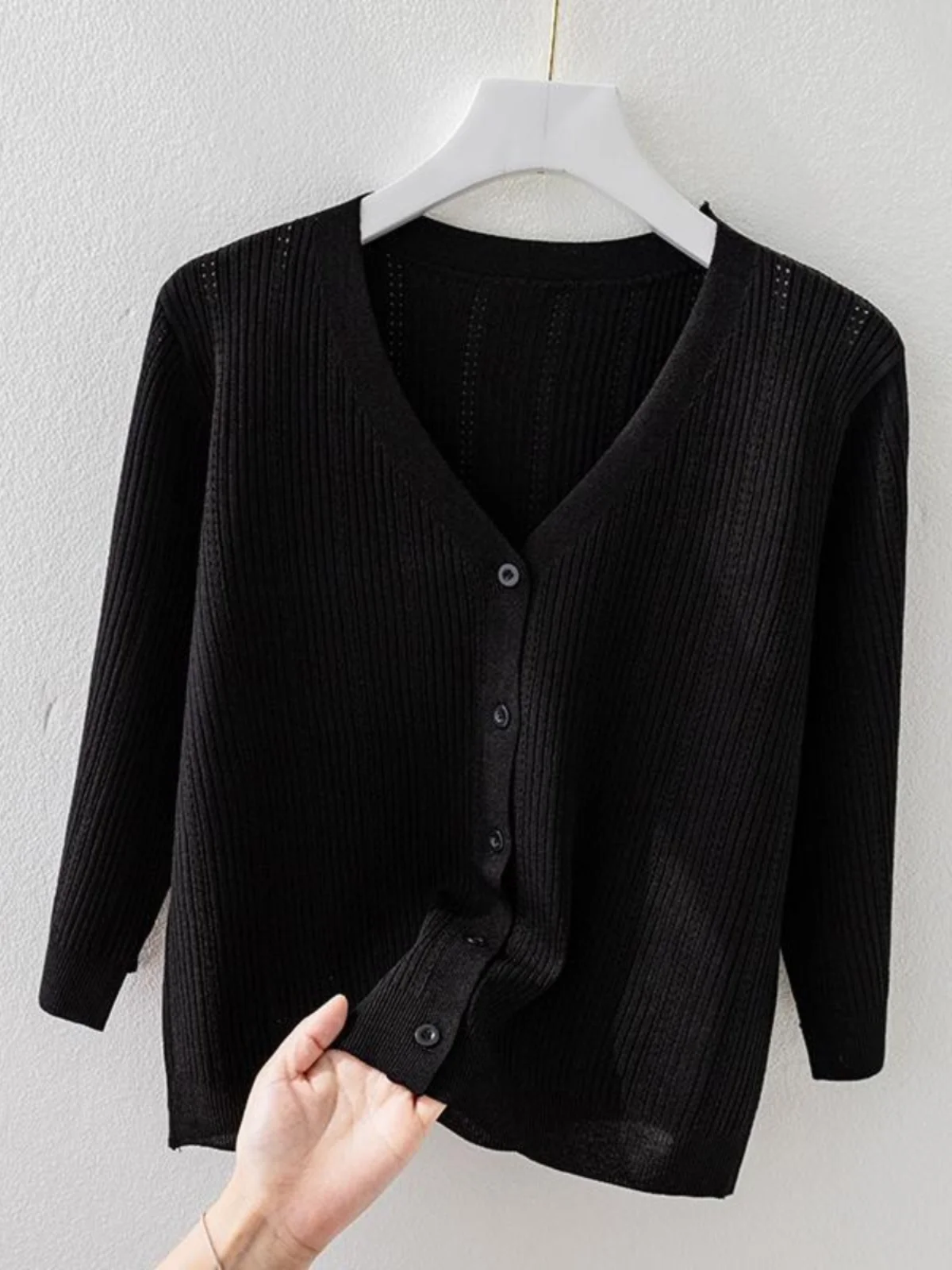 Or Sve – Cardigan ouvert tricoté en soie glacée pour femmes, haut d'été fin avec jupe à bretelles, couverture de protection solaire