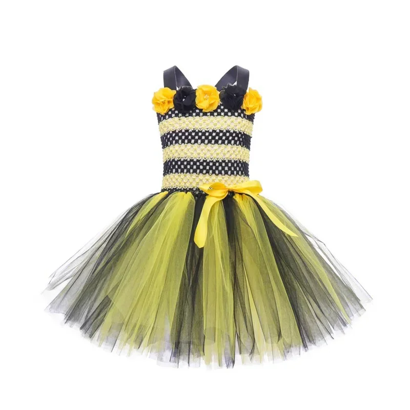 Disfraz de abeja amarillo bonito, vestido de tul con ala, varita mágica, diadema, conjunto de accesorios para niñas y niños, vestido de carnaval, Cosplay, cumpleaños @ 0Z *