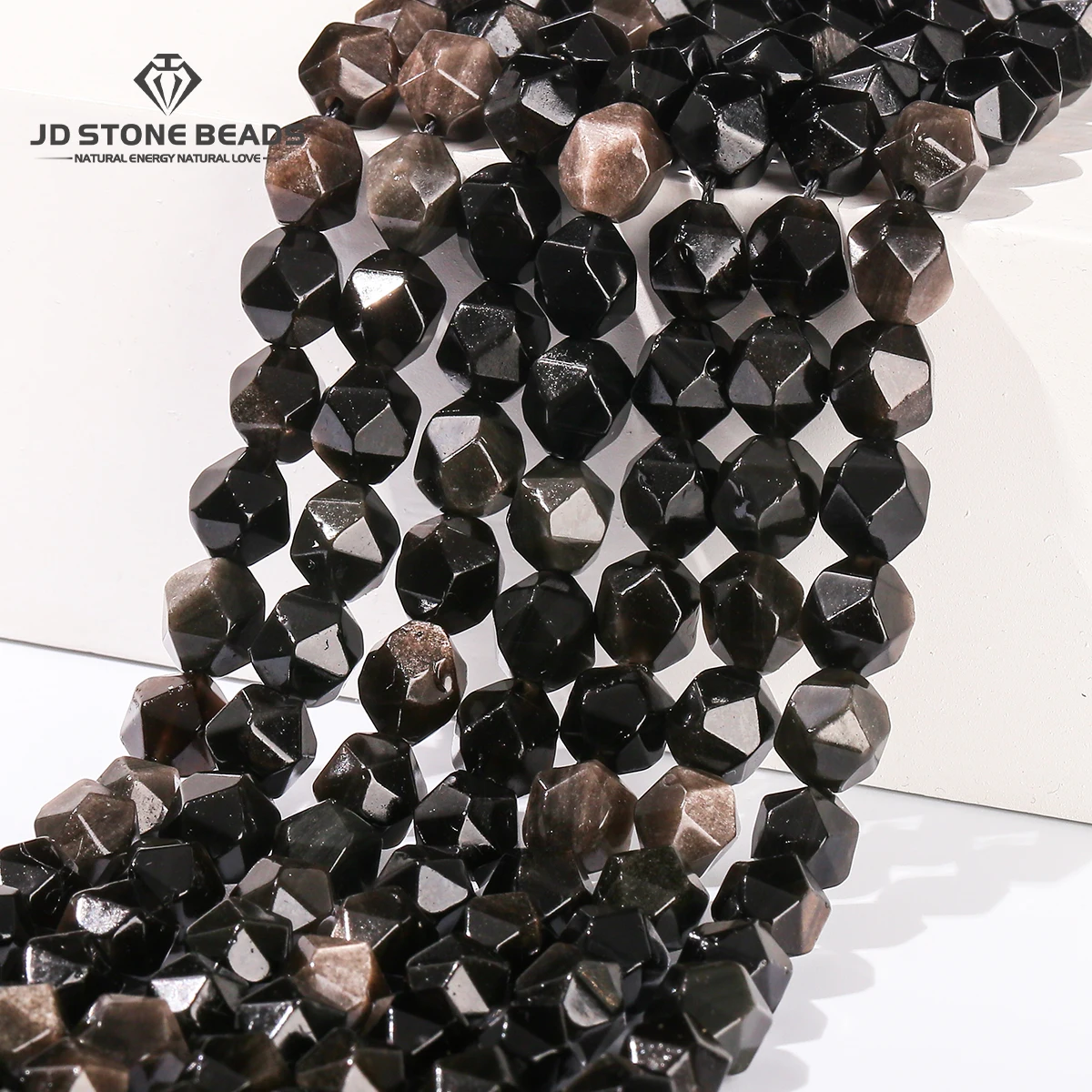 Faceted Natural Stone Silver Obsidian Beads Loose Spacer Gemstone 6 8 10mm for Jewelry Making DIY Necklace Bracelet Accessory