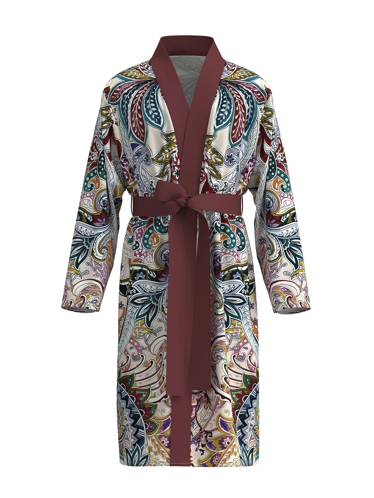 Albornoz para hombre con estampado 3D de flores coloridas, albornoz agradable para la piel, de secado rápido, estilo fino para primavera y otoño, con cinturón