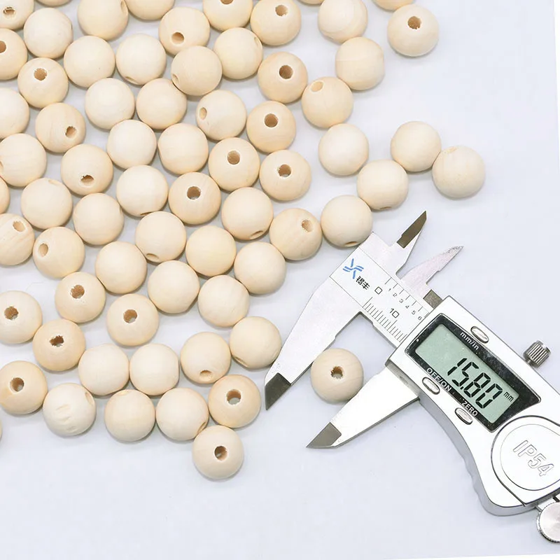 8-25cm Drewniane koraliki Duży otwór Naturalna okrągła kula Drewniany koralik dystansowy do bransoletki DIY Dekoracja kurtyny domowej Drewniane