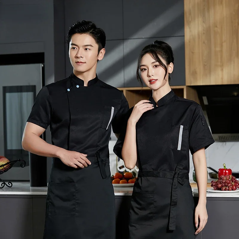 

New Short Sleeve Restaurant Cook Uniforms Chef Jacket Food Service Work Apparel Head Chef Uniform Kitchen Sushi Cooking Clothes