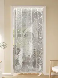 Sheer Door Curtain 72 Inches Floral Embroidered Semi-Sheer Embroidery Voile Floral French Door Curtain Light Filtering Drape Rod