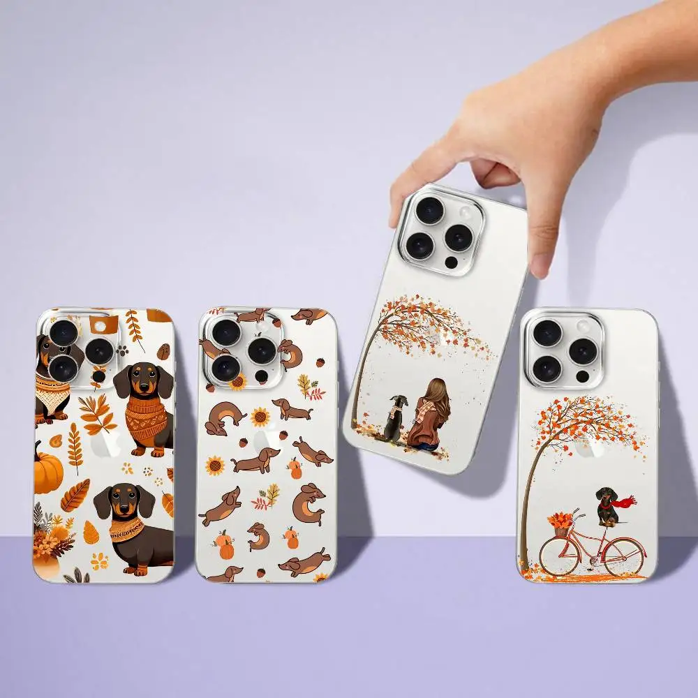 

Autumn-Themed Sweater Dachshund Phone Case Luxury Soft Transparent Case For IPhone 17 16 15 14 13 12 11 Pro Max Mini Plus Shockp