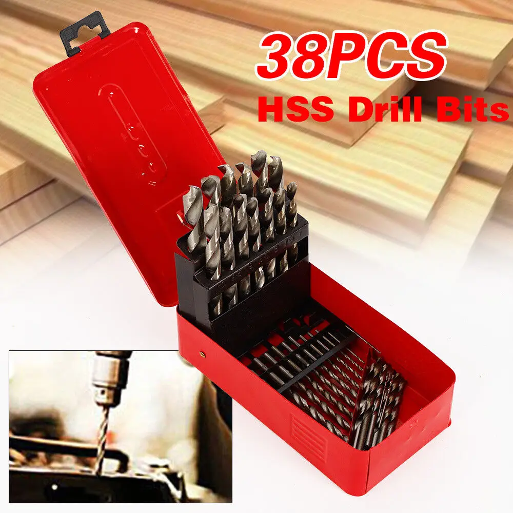 

38PCS 1-13mm HSS Metric Drill Bit Set HSS Steel Twist High Speed Cobalt Kit+Case