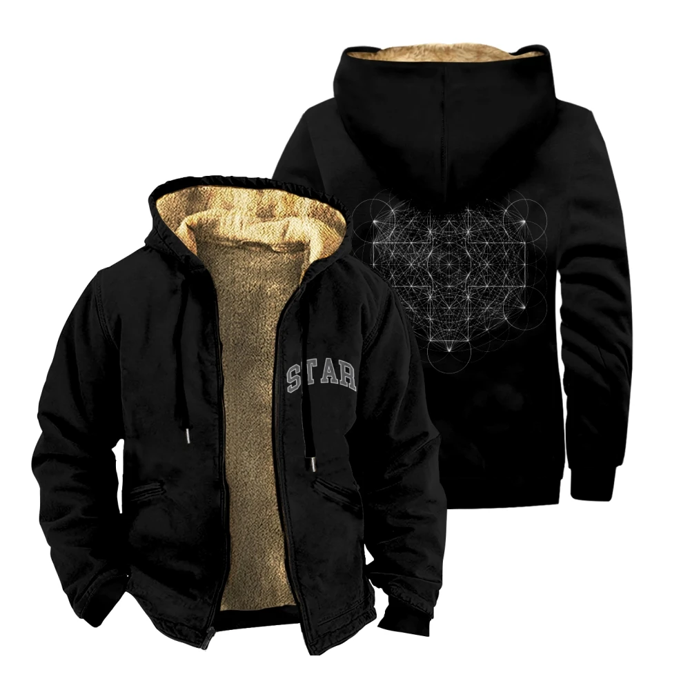 2hollis Merch Star Zipper Coat Unisex Long Sleeve Hooded Winter Jacket Streetwear Parka