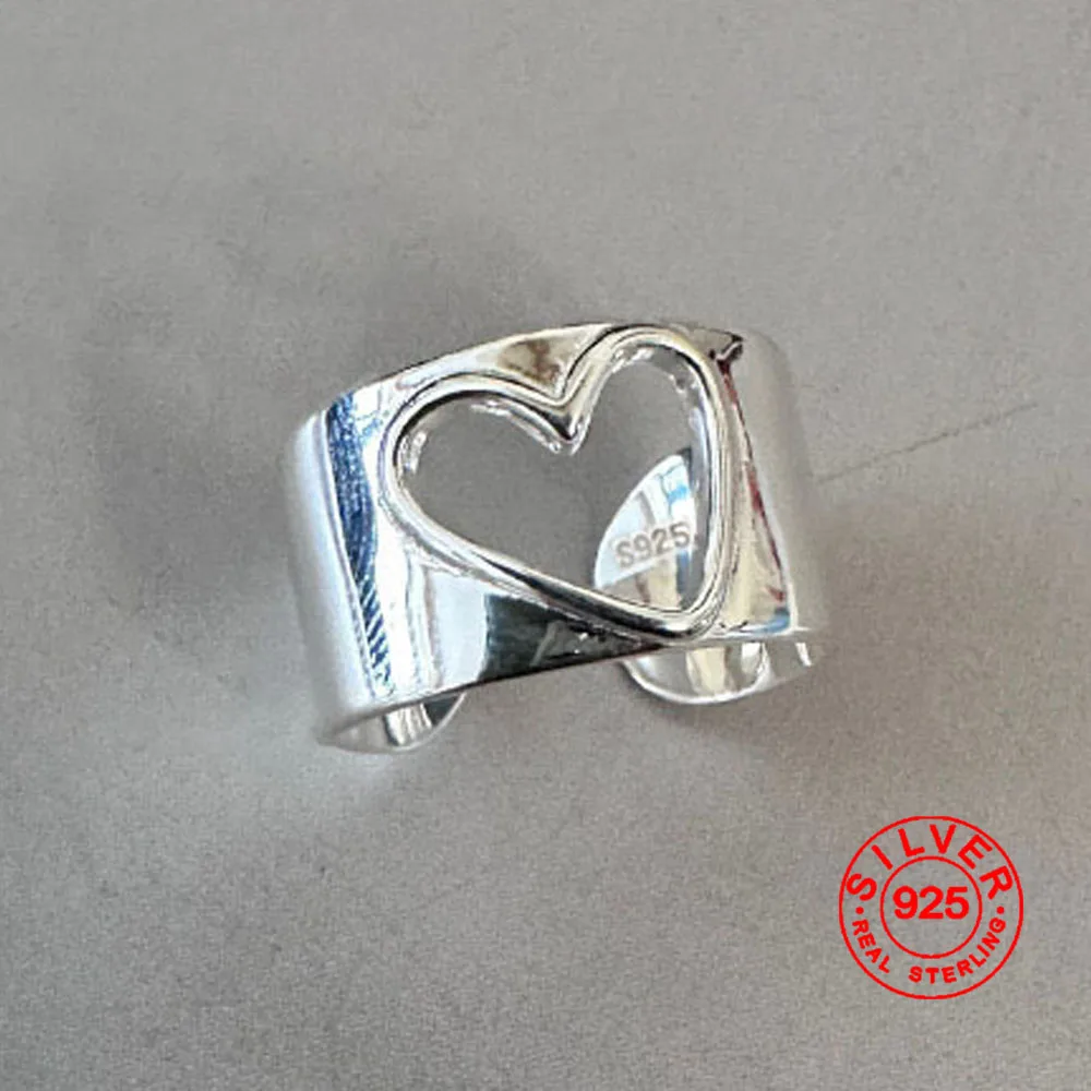 BF CLUB Silver Color Heart Hollow Rings for Women men Fashion Geometric Handmade Irregular Vintage Ring Party Christmas Gift