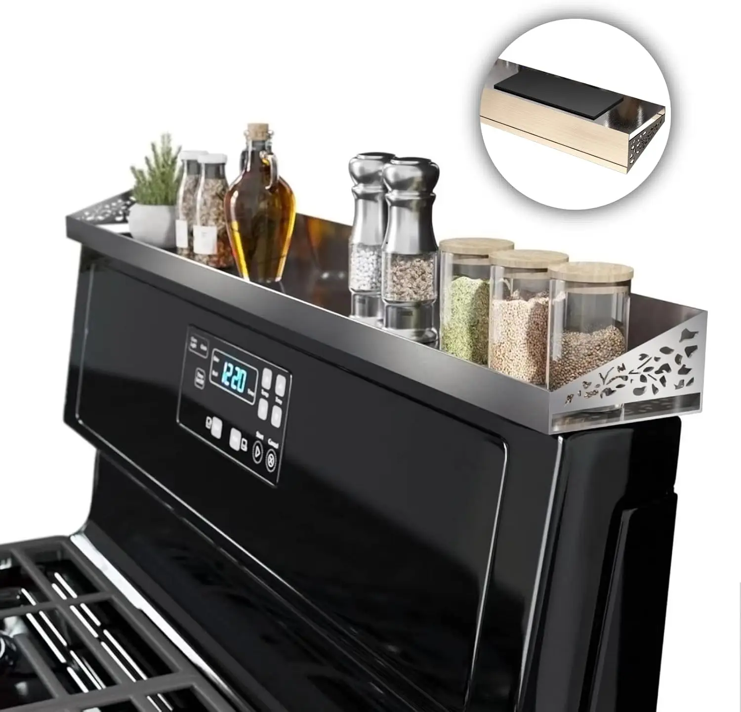 

30' Magnetic Stove Top Shelf – Stainless Steel Spice Rack and Se