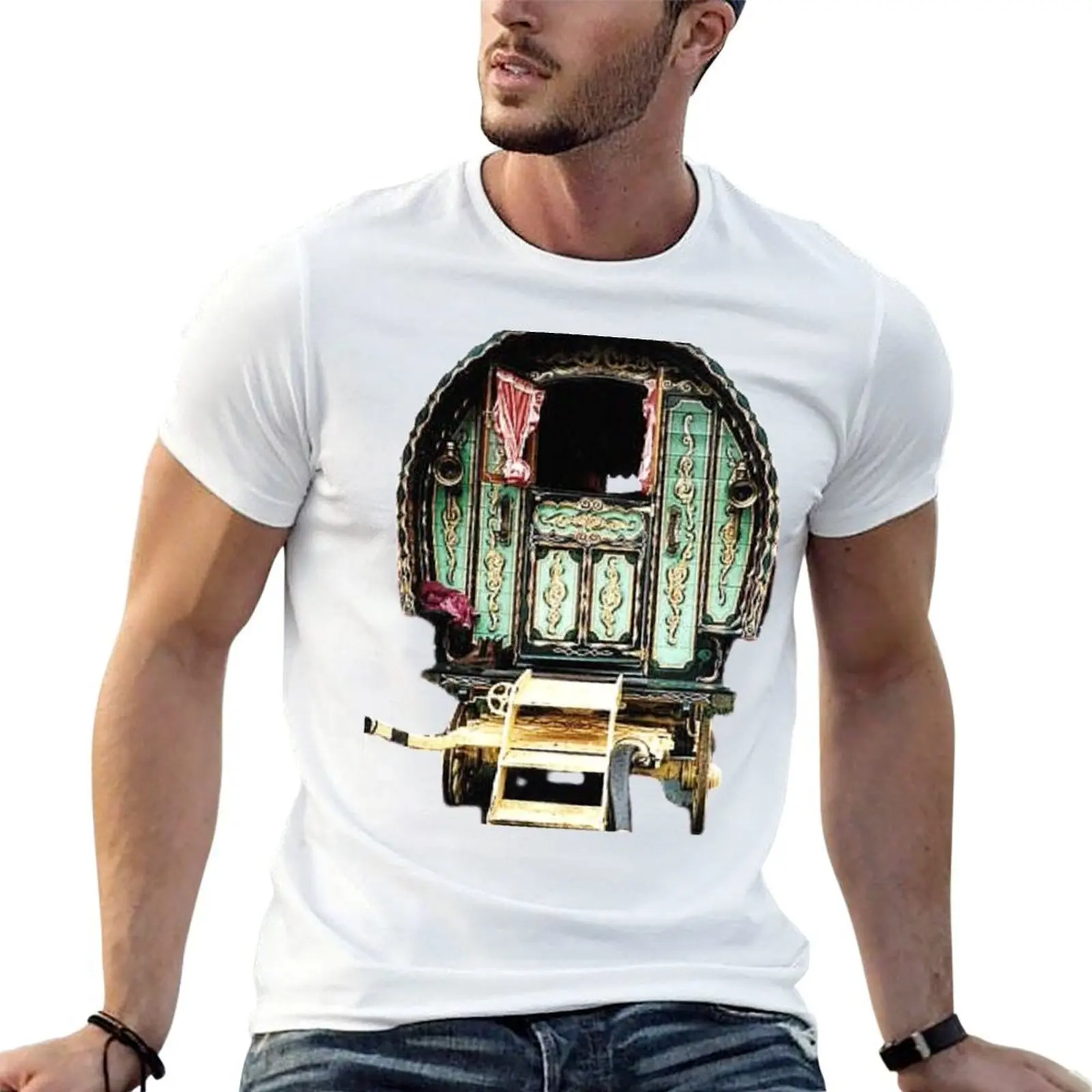 vardo gipsy wagon T-Shirt korean fashion summer top mens graphic t-shirts anime