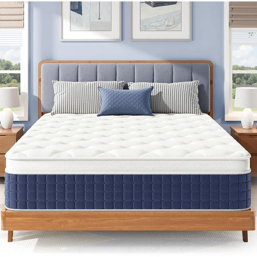 مرتبة كوين هجينة 12 Ih في صندوق جل رغوة الذاكرة مغلفة بشكل فردي زنبركات متوسطة الحافة تدعم عزل الحركة قبل