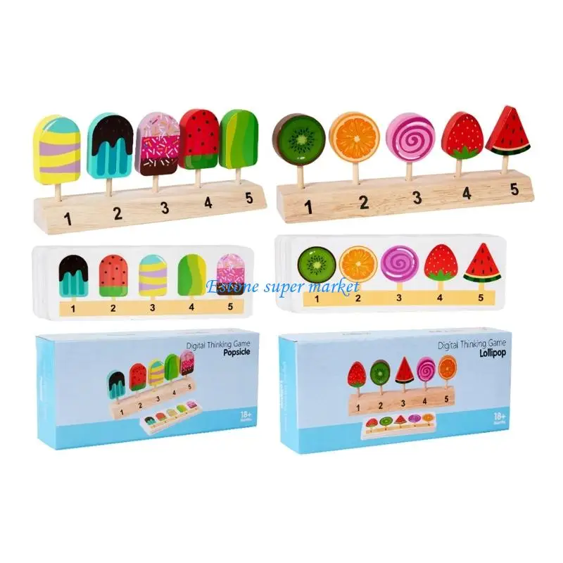 

090B Pretend Play Ice Cream Cart Toy With 5 Wooden Cones And 20 Cards Pretend Playset For Children Ages 3-6 Years Old
