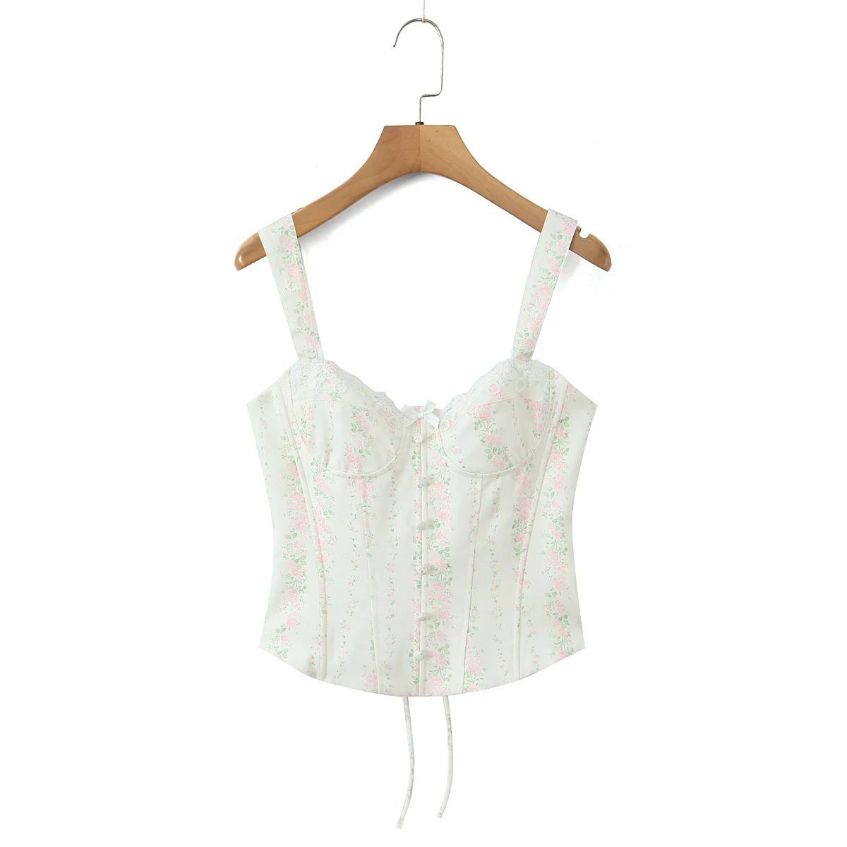 Sexy Floral Print V Neck Bra Chest Cross Lacing Up Bandage Back Tank Top + Zipper High Waist A-lined Mini Skirt 2 Pieces Set view 2