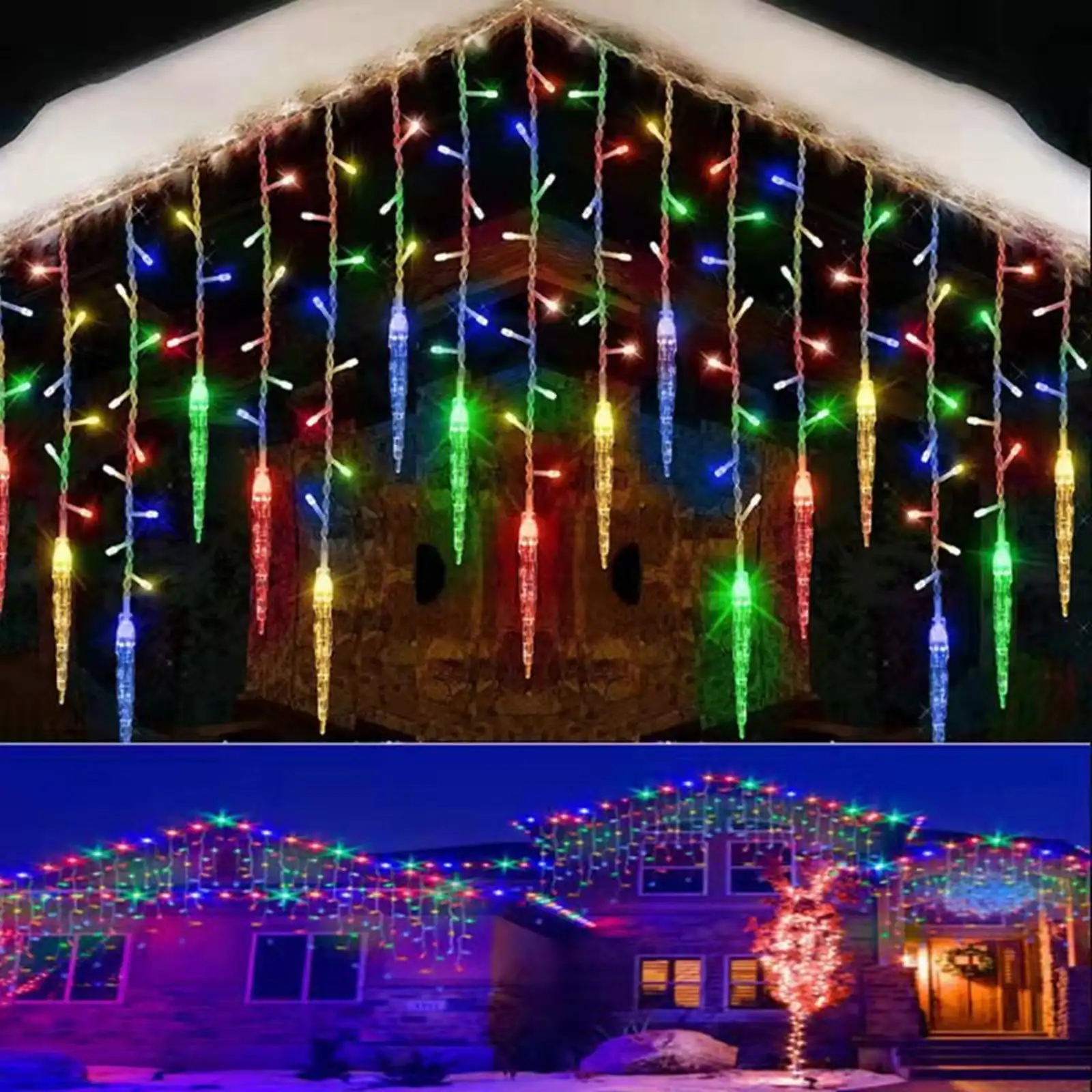 LED Christmas Wreath Light String Ice Pillar Curtain Light Street Garden EU American Standard Plug Eight Function Controller
