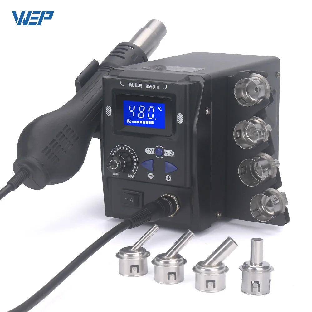 WEP Hot Air Gun Soldering Station Quick Change Nozzles Digital Display Desoldering Station SMD BGA Rework Station 858D 959D-II