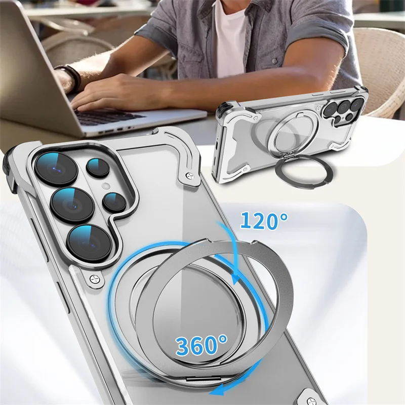 Przezroczyste, aluminiowe, bezramkowe etui na Samsung Galaxy S24 S25 S26 Ultra z obsługą Magsafe 360 ° Obrotowa Magnetyczna Osłona Ochronna Przed Wstrząsami — zdjęcie produktu 5