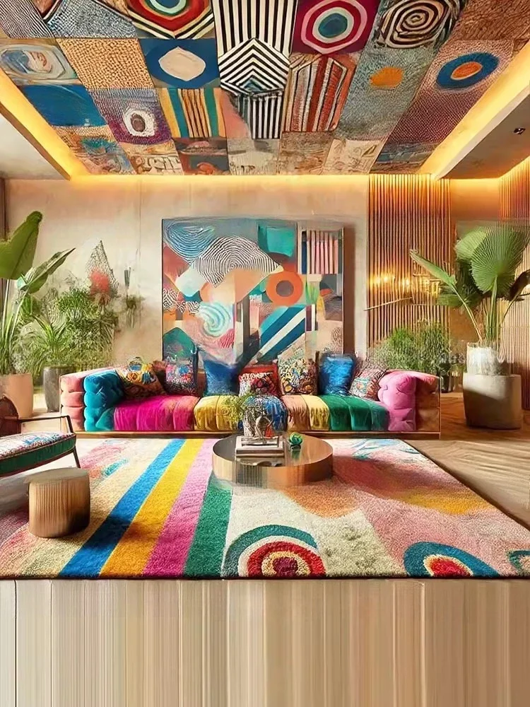 Dopamine rainbow straight row sof a, three-person fabric sof a, modern simple balcony exquisite multi-per son