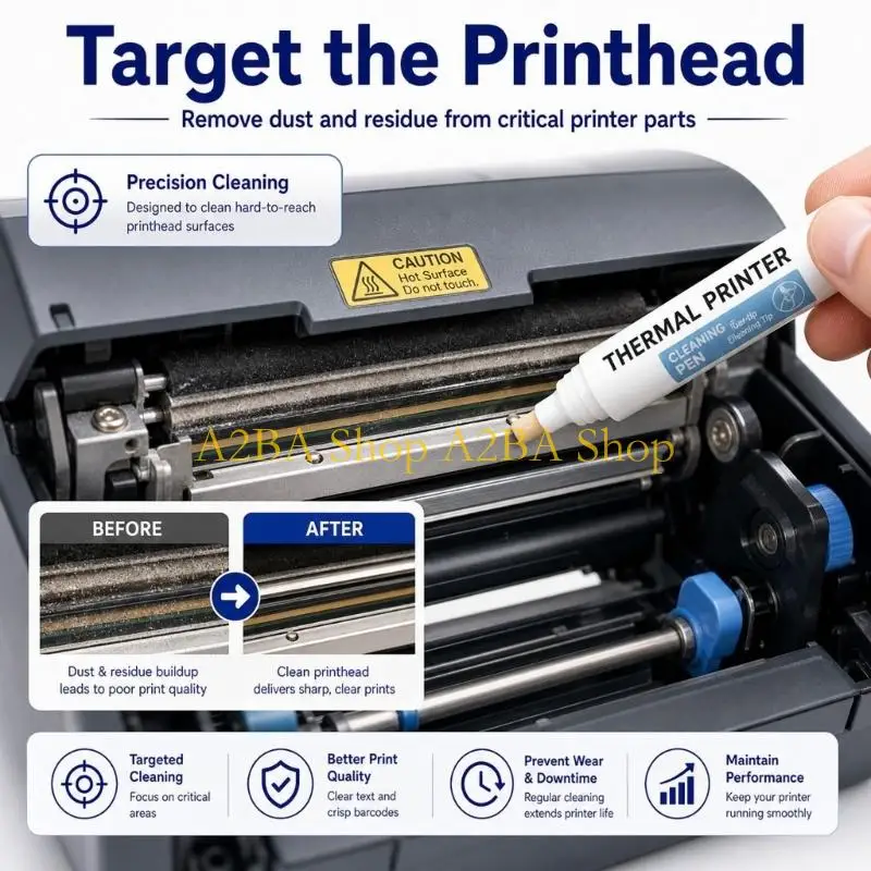 A2BA Printer Maintenance Cleaning Pen for Thermal Head, Soft Chisels Tip Tools for Label Roll, Receipts, Barcode and Printers