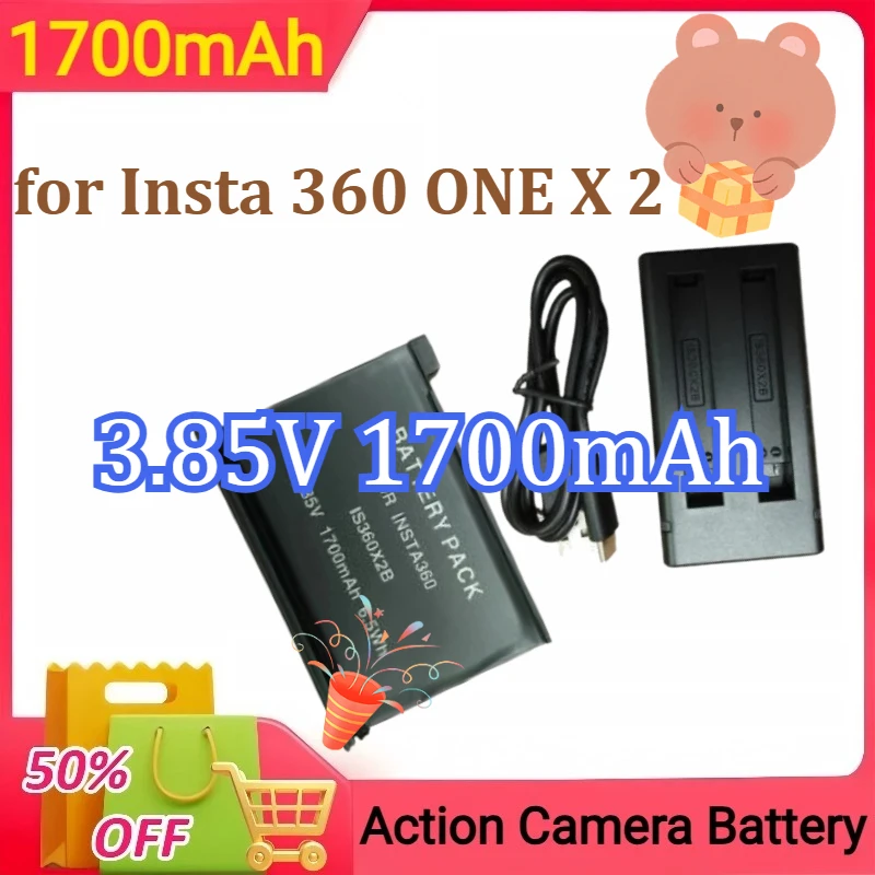 

New Rechargeable Battery + LED 3-Slots Charger for Insta 360 ONE X 2 Action Camera 3.85V 1700mAh