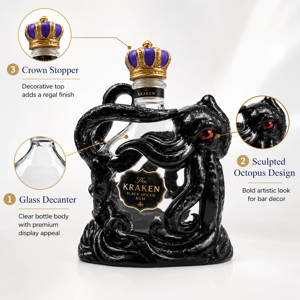 The Kraken Octopus Shaped Glass Liquor Decanter 350ml Decorative Bottle for Whiskey Bourbon Rum and Spirits