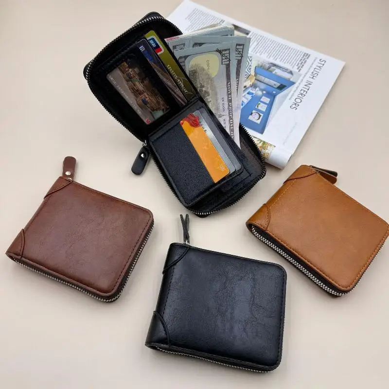 1PC Men Wallets Leather Zipper Purse Man Slim Card Horders Quality Male Short Multi-card Wallet Coin Pocket Purse