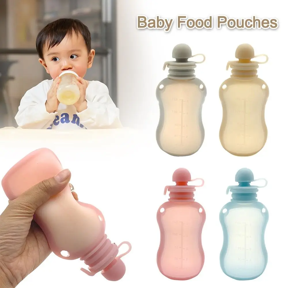 

BPA Free Food-grade Silicone Baby Food Pouches 150ml Capacity Refillable Baby Food Containers Washable Baby Bottles Toddler Kids