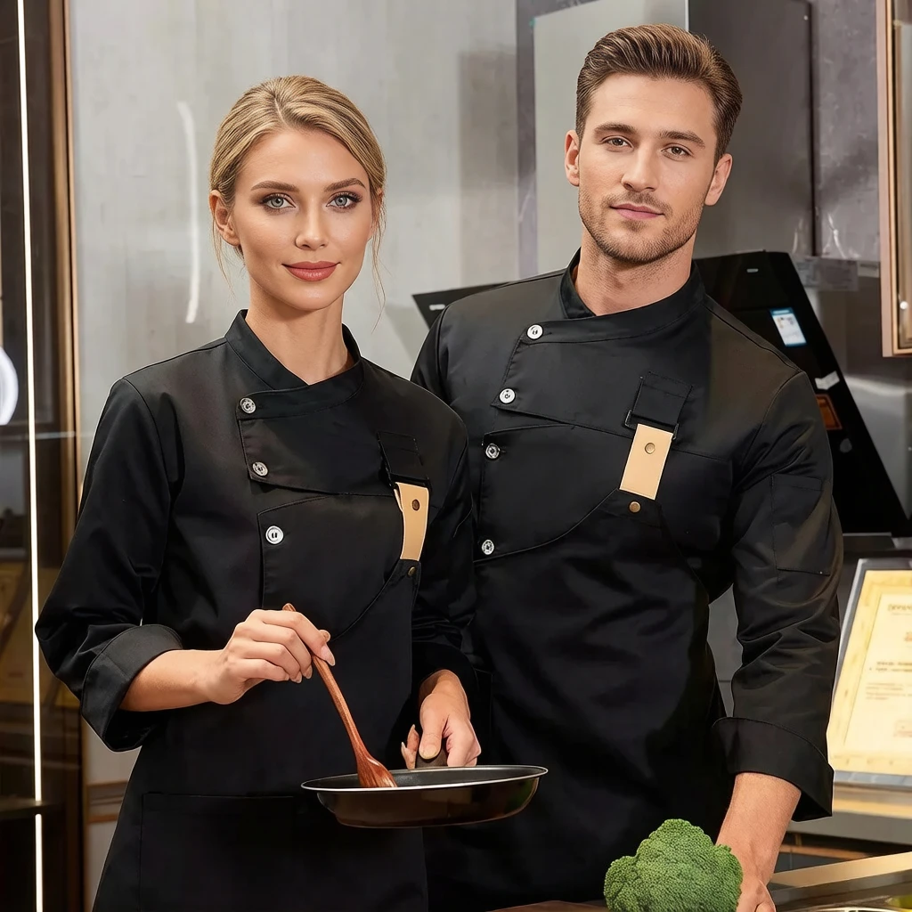 Kochuniform-Set Jacke Schürze Herren Damen Restaurant Küche Koch Kellner Oberteil & Schürze
