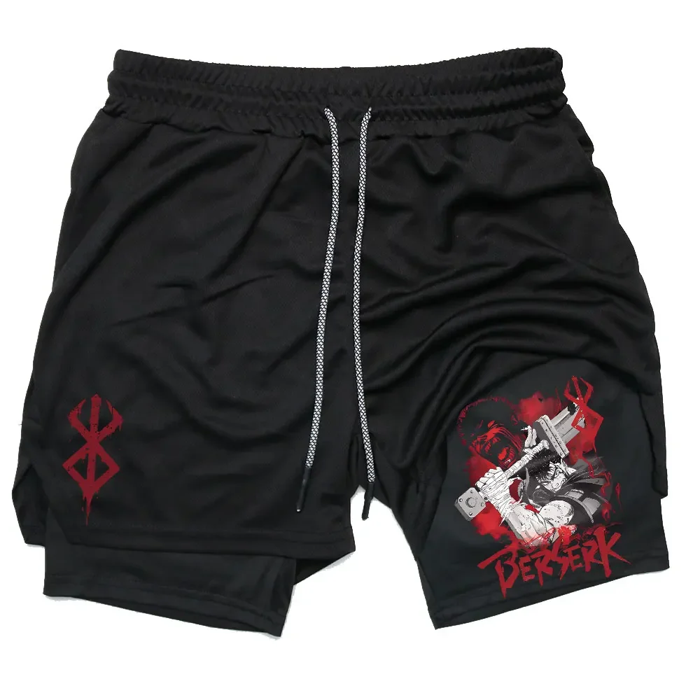 Anime Berserk Performance Shorts Men 2 In 1 Running Quick-Drying GYM Short Pants Workout Sportswear Yoga Basketball Shorts