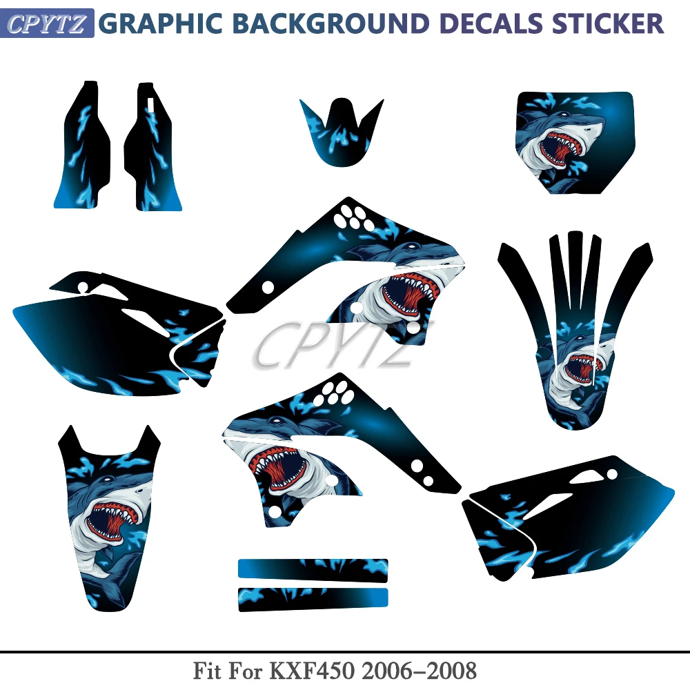 Full Graphics Decals Stickers Motorcycle Background Custom Fit For KX450F KXF450 KXF 450 KX 450F 2006 2007 2008