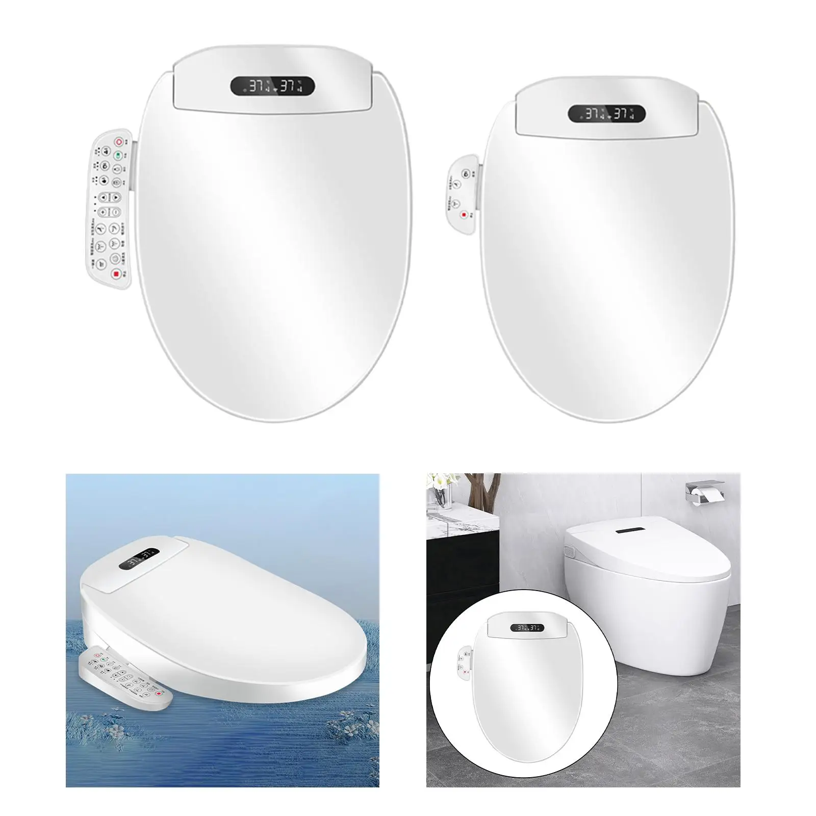 Bidet Toilet Seat Soft Feminine Wash Panel Buttons Warm Water Silent Slow Drop Adjustable Heated Toilet Seat for Hotel Washroom