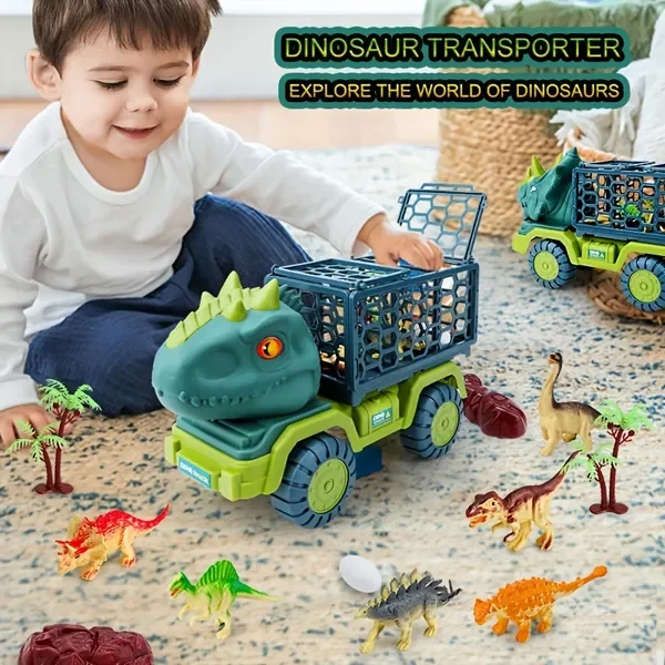 

Large Dinosaur Inertia Transport Toy Car Children's Truck Christmas Birthday Gift; Dinosaur Play Set For Boys And Girls