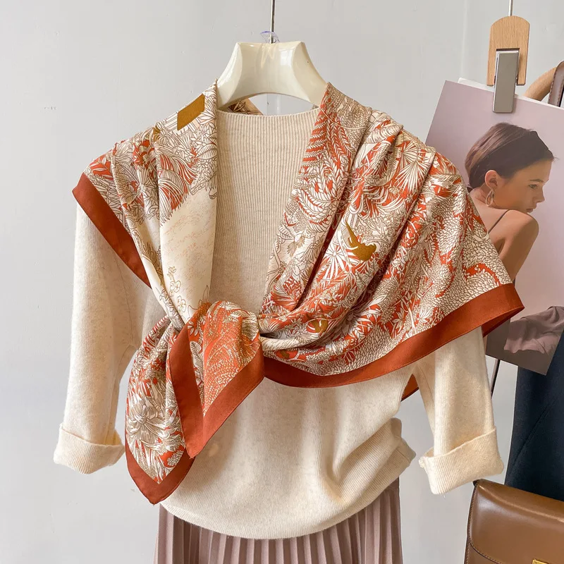 

New Thin imitation silk large square scarf for women,dual-purpose as a shawl and scarf, 90x90 cm