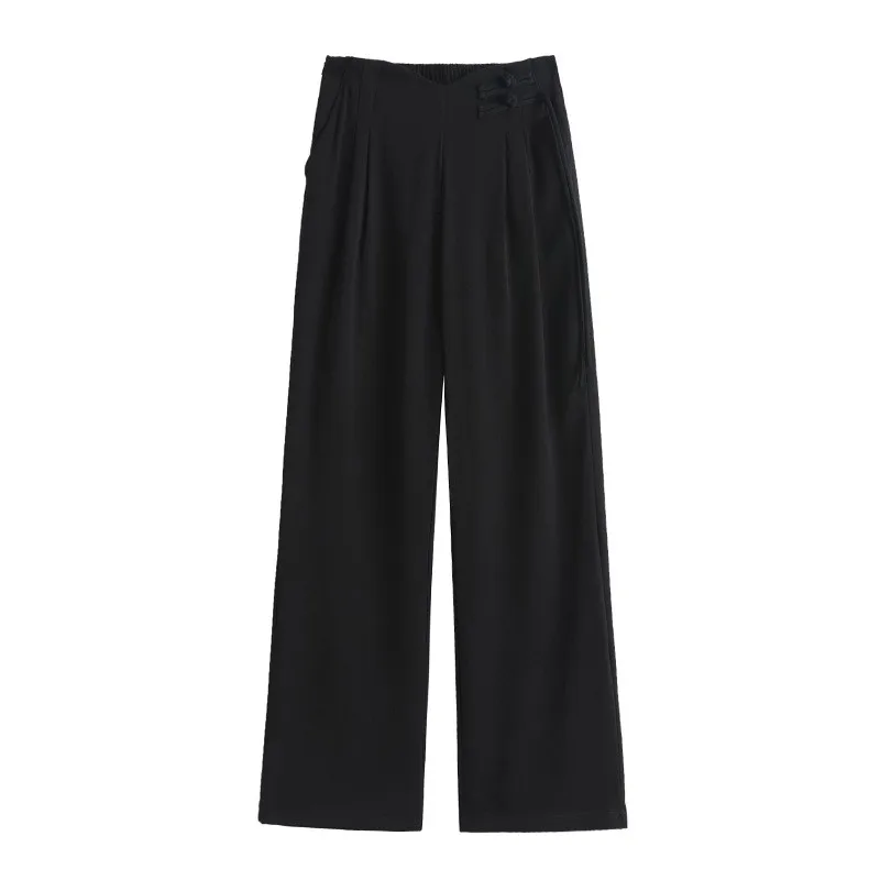 Khaki Straight Leg Casual Suit Pants Women's New Chinese Sle Buttoned Drape Small Size Autumn Wide Leg Trousers