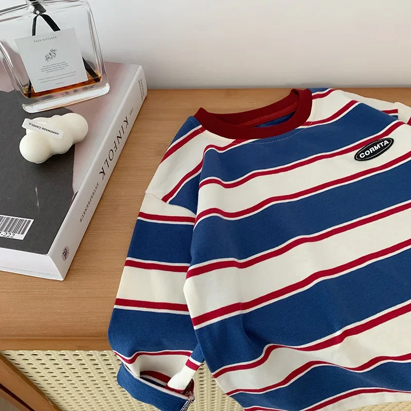 2-7 Jahre Herbst Kinderkleidung für Baby Mädchen Jungen T-Shirt Gestreiftes Baumwoll-Langarmshirt Teenager Hoodie Unterhemd Kinder Oberteile – Detail 2
